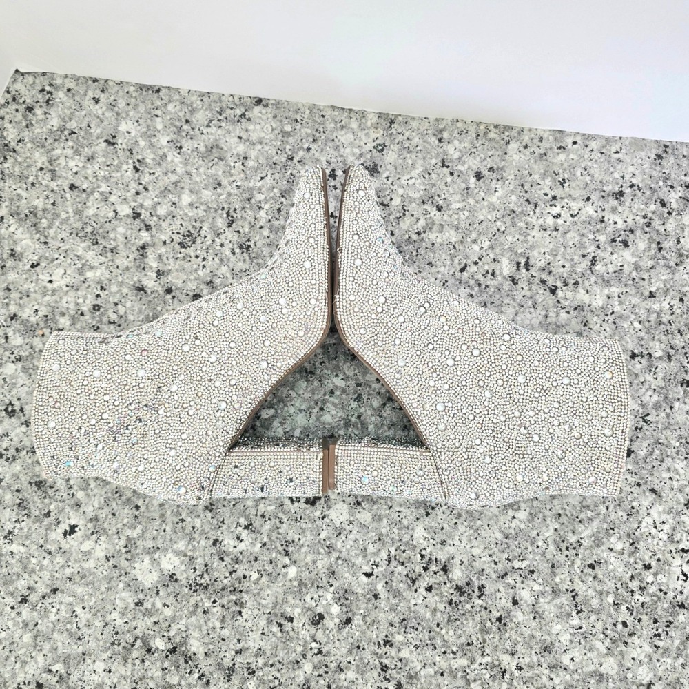 Betsey Johnson SB-CADY Silver Rhinestone Pointed Toe Block Heel Ankle Boots 8M - Picture 6 of 10